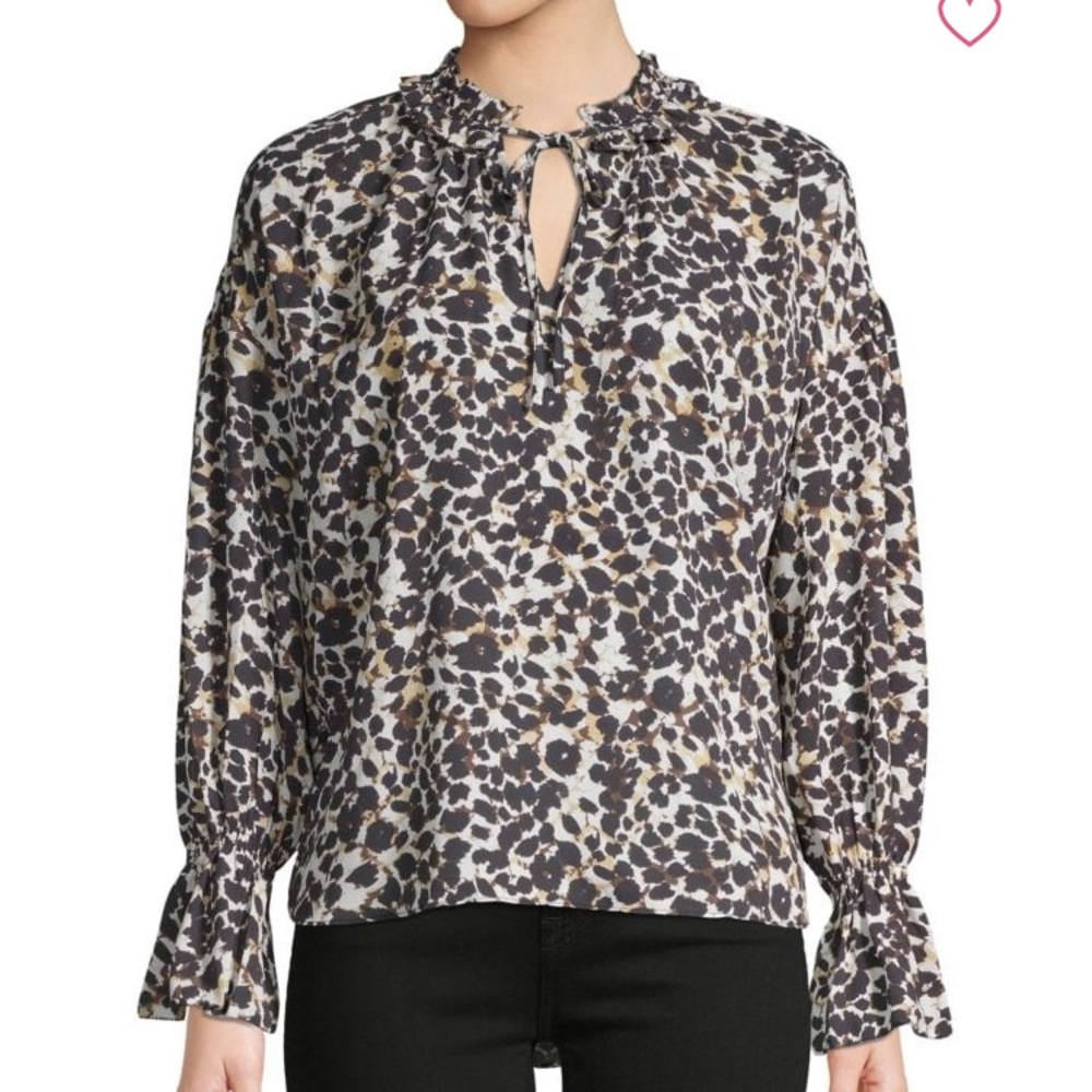 SANCTUARY‎ Ruffle Collar Animal Print  Blouse Size S